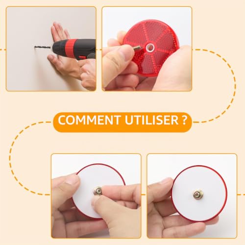 GOWTX Lot de 12 catadioptres ronds en 3 couleurs, diamètre 60 mm, réflecteurs latéraux ronds à visser, pour voiture, camion (orange, blanc, rouge) – vue 5