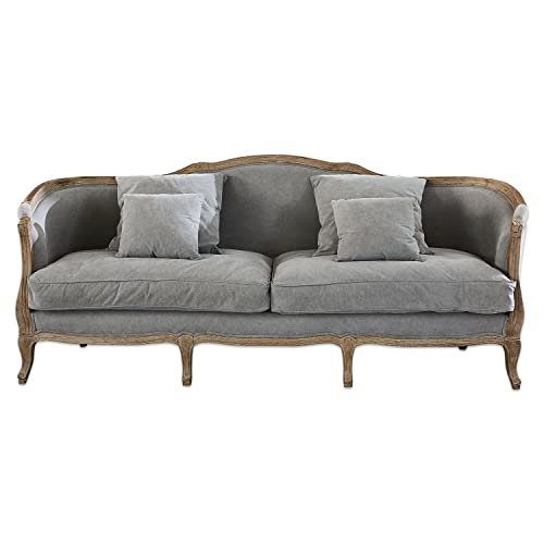 Loberon Sofa Monneville, luxuriöses Design inklusive diverser Kissen, abnehmbare Bezüge, Couch, Sitzmöbel, Eichenholz, Viskose, Leinen, grau – Bild 4
