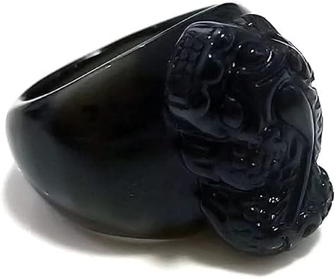 Feng Shui Black Obsidian PiXiu Ring for Men Protection Wealth Lucky Amulet Rings for Men, Size 9-12