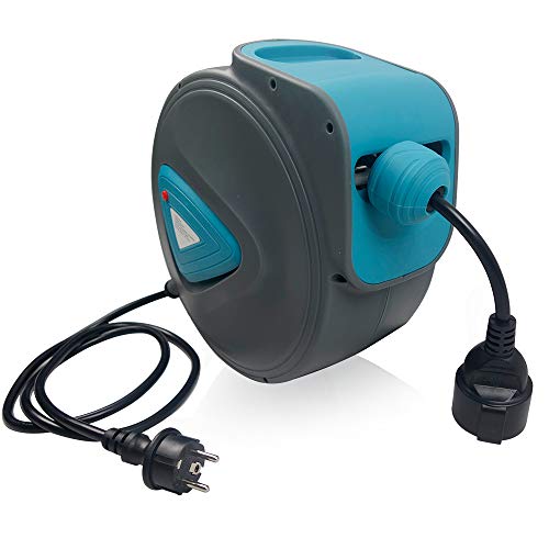 LZQ Automatische kabelhaspel met overbelastingsbeveiliging, elektrische kabelhaspel voor wandmontage, 180 graden draaibaar, incl. montagemateriaal