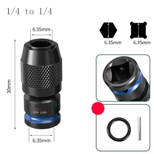 Adaptateur de clé / 2 3/8 /4 vers 6,35 mm - Convertisseur de douilles hexagonales avec verrouillage rapide pour outils électriques et pneumatiques, accessoire de perceuse en métal forgé (B) – vue 8