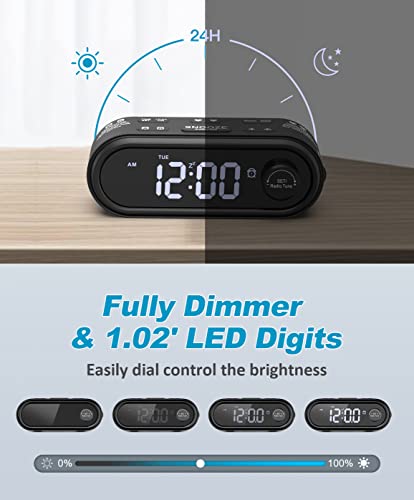 Reacher Weekday/Weekend Dual Alarm Clock Radio, 2 Shortcut Buttons For Favorite Fm Radio, Usb Charger, 6 Wake Up Sounds, Dimmable Led Display For Bedroom, Auto-Off Timer, Ac Powered #TOP4