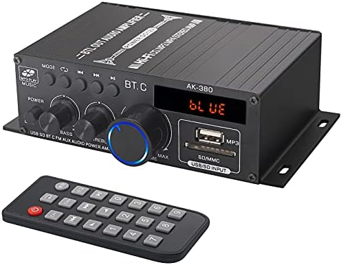 LiNKFOR Stereo Audio Power Amplifier with Bluetooth 5.0 Receiver 40W x 2 Wireless Audio Amplifier Support Multi Inputs with LCD Display Remote Control Bluetooth Stereo Amplifiers with Power Supply