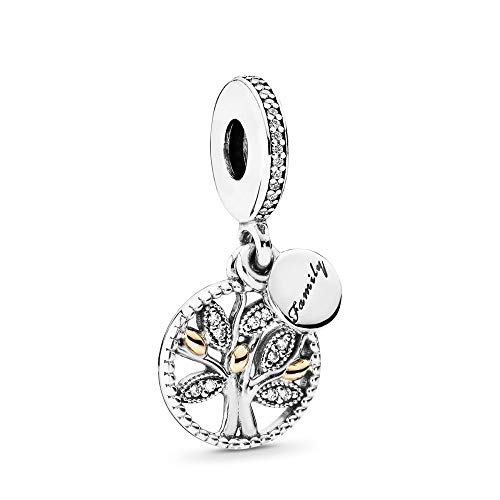 MiniJewelry Mom Women Sister Family Tree Dangle Charm for Bracelets fits Pandora Charms Bracelets Birthday Mother's Day Gift, Silver Clear Crystal