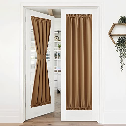 NICETOWN Room Darkening Curtain Panel for French Door, Farmhouse Patio Window Curtains Thermal Insulated Rod Pocket Door Shade for Living Room Glass,