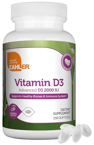 Zahler - Advanced Vitamin D3 2000 IU Softgels (250 Count) Kosher Vegetarian Friendly Vitamin D for Immune Support, Bone, Teeth & Muscle Health - Daily D3 Vitamin Supplement for Adults - Easy Swallow V
