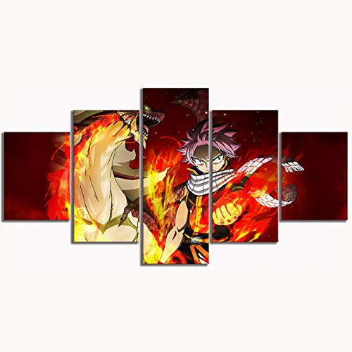 5 Leinwandbilder Rahmen Wandbilder Wohnkultur Bild auf Leinwand Fairy Tail Natsu Dragneel Anime Dekoartikel Leinwände Leinwanddrucke Drucke auf