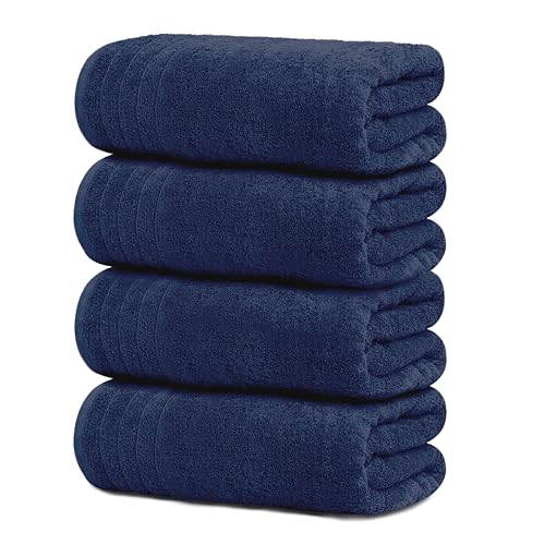 Tens Towels Pack of 4 Extra Large Bath Towels 30 x 60 Inches, 100% Cotton, Larger & Lighter Weight, Quicker to Dry, Super Soft and Absorbent, Perfect for Bathroom, Navy by Tens Towels - Used condition - US$36.63