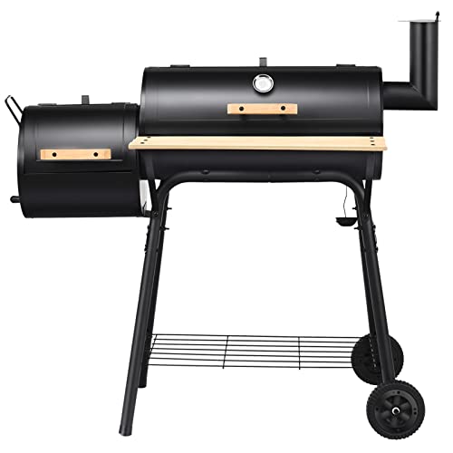 COSTWAY Barbecue a Carbonella in Metallo con Ruote e 2 Fornelli, Carrello per barbecue a carbonella per Esterno con Termometro, Affumicare e Grigliare 2 in 1, 115 x 65 x 108 cm