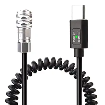 KOERTACOO BMPCC 4K/6K Trigger Coiled Power Cable for Blackmagic Pocket Cinema Camera 4K/6k,USB C Type-C PD Male Connector to Weipu SF61B/S2 2-pin Self-Locking Connector with Power Indicator.