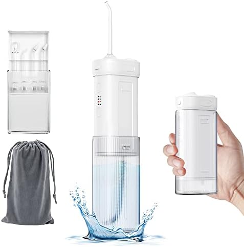 Portable Water Flosser, Mini Cordless Oral Irrigator, Power Dental Flosser with Detachable Water Tank IPX7 Waterproof, 3 Adjustable Modes Comes with Storage Bag(White)