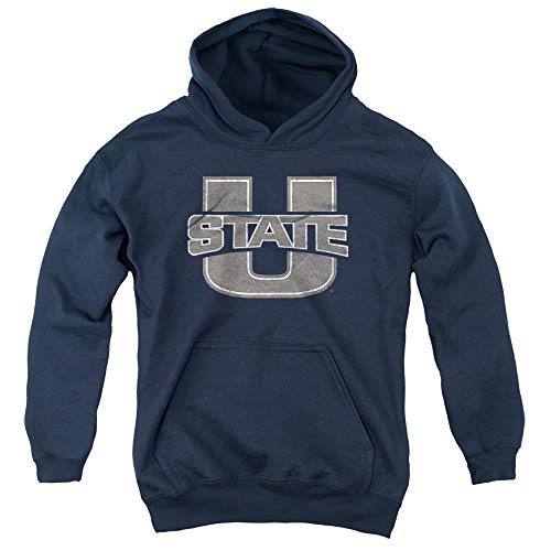 Utah State University Official Distressed Primary Unisex Youth Pull-Over Hoodie,Navy, Medium