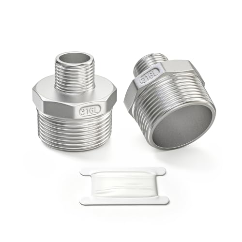 TAISHER 2PCS 316L Hex Nipple, Pipe Fitting 1-1/2"x 1/2" Male NPT
