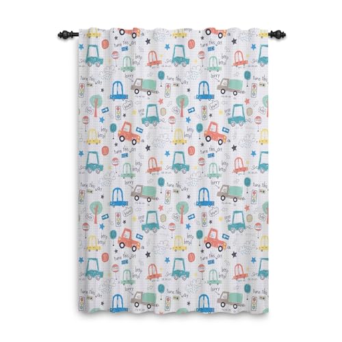 ggaimwf Rideaux de Voiture de Dessin animé Véhicule Feu de Circulation Rideaux pour Chambre d'enfant Rideaux de fenêtre Passe-Tringle Salle de Jeux pour...