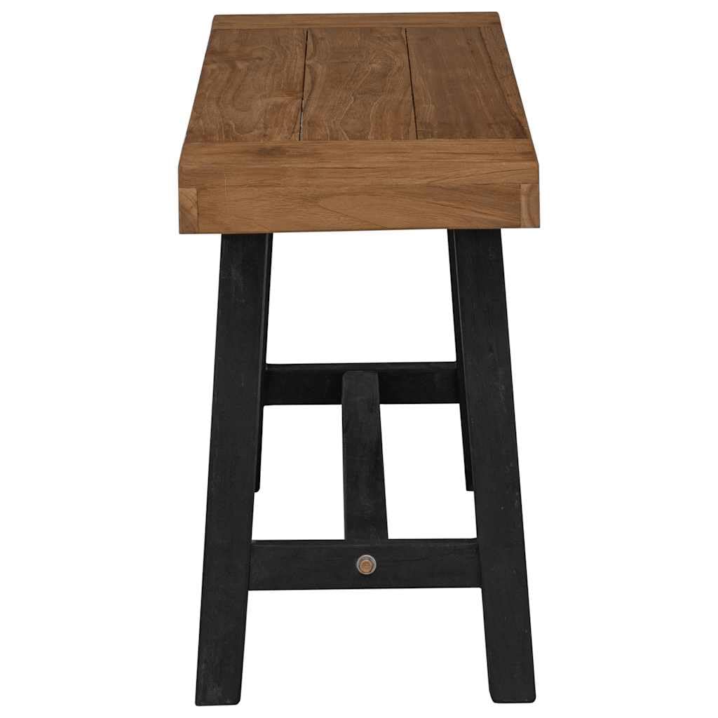 Ławka 80 cm, lite drewno tekowe z lakierowanym na czarno metalowym stelażem, ławka do siedzenia do jadalni, kuchni, korytarza, solidne drewniane wzornictwo w stylu wiejskim, zajmuje mało