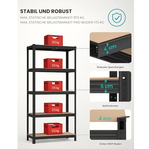 OfficeMarshal Juego doble de estanterías para cargas pesadas, gris, 200 x 120 x 60 cm, estantería sin herramientas, se puede montar sin herramientas (Lakota) - imagen 3