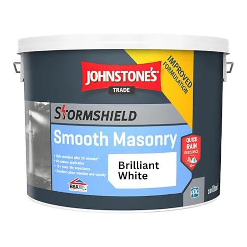 New Improved Johnstone's Smooth Masonry Paint Brilliant White with Quick Rain Resistance Technology (10 litres)