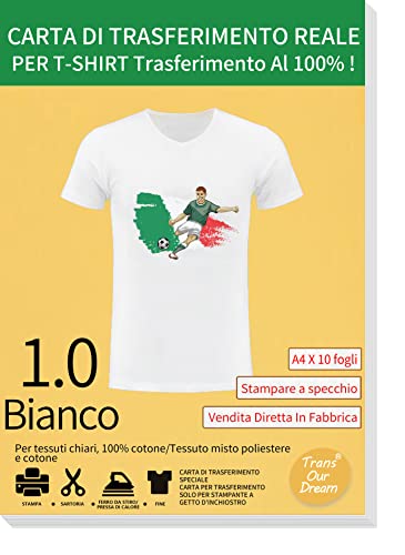 TransOurDream Carta di Trasferimento Termoadesiva A4X10 per Tessuti Chiari (I-2-5.0-10)