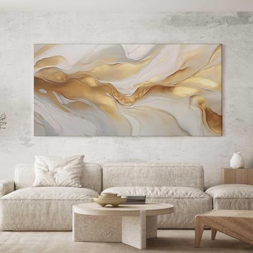 Quadro Decorativo para Sala Quarto Hall 100x70 Abstrato Dourado L...