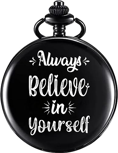 Image of Vintage Gandhi Style Pocket Watch with Engraved Designs & Messages Royal Black Analog for Men Women & Kids Includes Key Ring for car or Bike Keys Ideal Gift