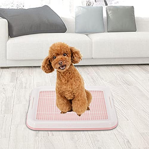 Image of Dog Potty Toilet Training Tray Puppy Pee Pad Holder Anti Slip Removable Indoor Mesh Potty Training Tray Dog Potty Pan for Small Size Dogs, Pink