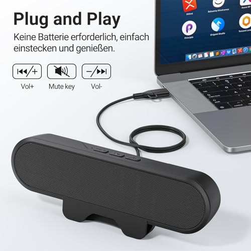 INGA USB-Lautsprecher für Computer-Monitor und Laptop, Clip-On Desktop-Soundbar, USB/C-PC-Lautsprecher, geeignet für Desktop, Laptop und Mac (Schwarz).