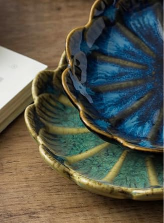 Image of JAMEND CLXP Lotus Ring Holder Dish Small Indoor Ash Tray, Ceramic Dessert Plate Trinket Jewelry Holder Organizing Necklace Earrings for Parents Friends Sister, Blue. All Jewelries Are NOT Included.
