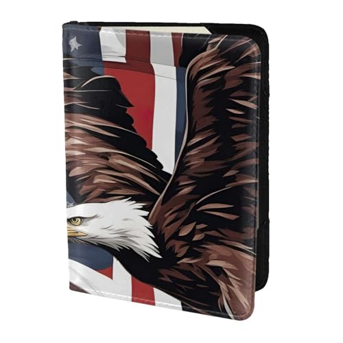 Eagle con bandiera USA stampa portafoglio da viaggio passaporto custodia per famiglia pelle per uomo donna nero Taglia unica