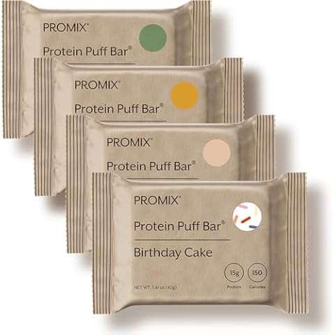 Promix Protein Puff Bars, 12-Pack - Variety Pack - Birthday Cake, Snickerdoodle, Banana Bread, Mint Chocolate - Marshmallow Crispy Treat - High Protein & Low Calorie Cover