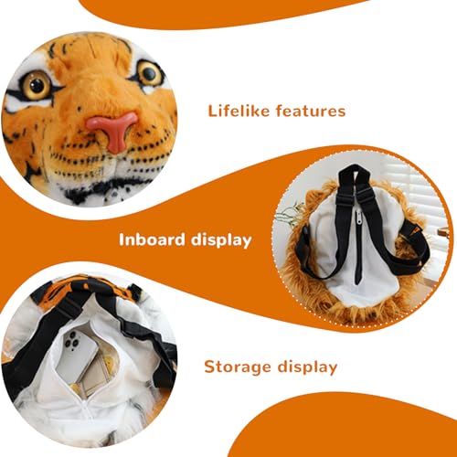 Tiger Head Backpack, 14 Inch Animal Head Shoulders Bag, Furry Stuffed Animal Backpack, Backpack for Travel3