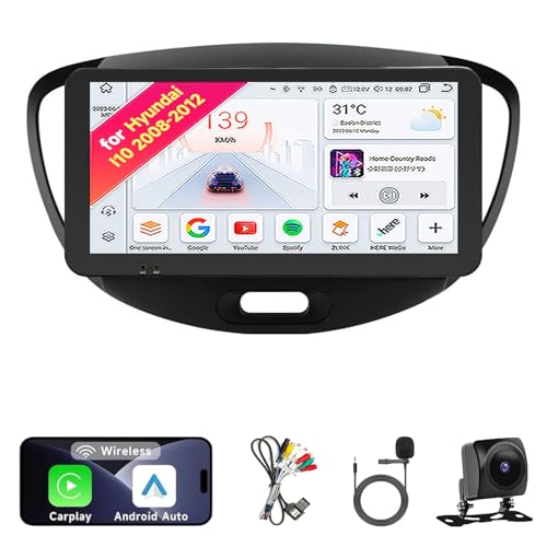 Autoradio stereo Android 14 Per Hyundai I10 2008-2012 - Schermo touch IPS da 9 kit cruscotto aggiornato con CarPlay e Auto navigazione GPS Bluetooth 5.0 WiFi SWC 5G DSP10.33 inch8Cor