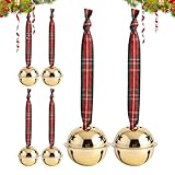Adornos de campana de Navidad – Campanas de metal doradas vintage con cinta | Decoraciones colgantes para árbol de Navidad, artesanías, carillones de viento para la puerta principal, pared, interior