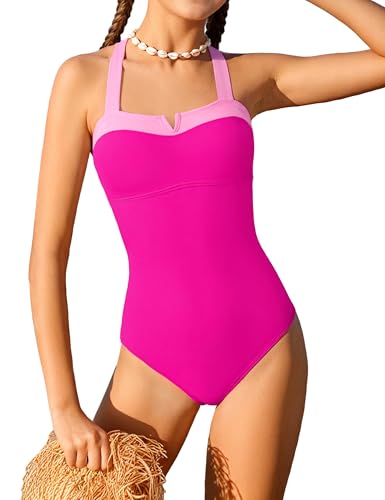Image of Shallmu Girls One Piece Swimsuits Color Block Dual Crossback Straps with Cover Up Skirt Girl's Swimwear 9-16Y