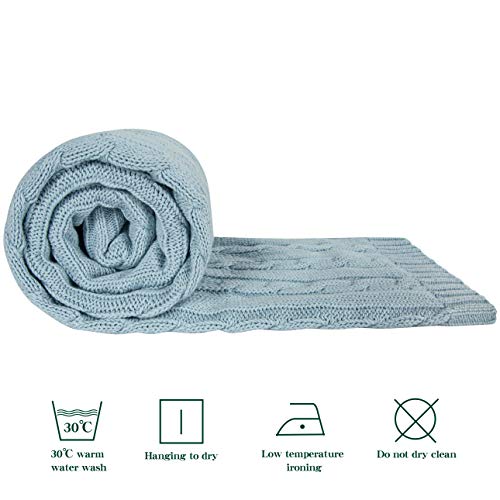Image of NTBAY 100% Pure Cotton Cable Knit Toddler Blanket, Super Soft Warm Breathable 30x40 Baby Blanket for Crib, Stroller, Nursery, Travel, Newborn, 30x40 Inches, Baby Blue