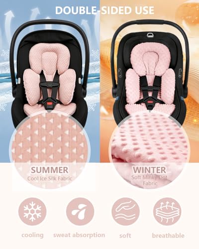 Image of KAKIBLIN Infant Car Seat Insert for Baby, Car Seat Cooling Pad, Reversible Newborn Car Seat Insert Head Body Support for Summer, Fits for Stroller, Swing, Bouncer, Bassinet, Boys and Girls (Pink B)
