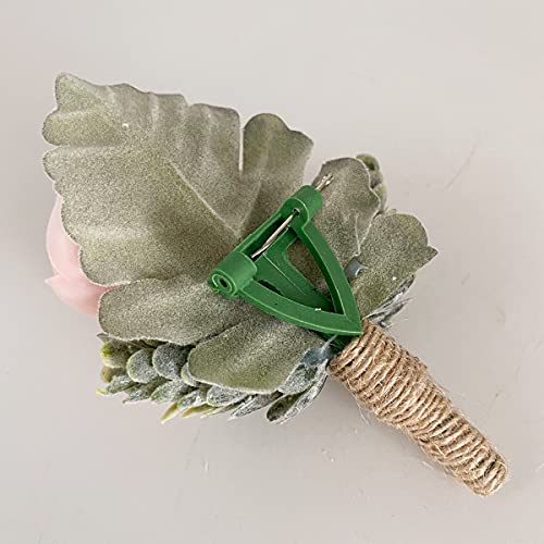Yokoke Pink Groom Boutonniere With Pin, Artificial Succulent Plants Best Man Boutineers Buttonholes Corsage Bouquet Silk Flowers For Wedding Prom Man Suit Decor 4 Pcs #TOP7