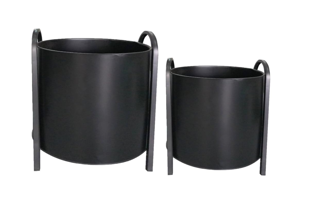 212 Main Matte Black Round Metal Planters, Set of 2