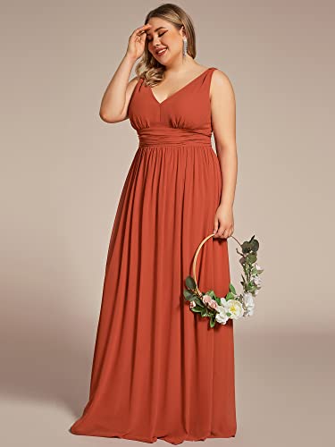 Image of Ever-Pretty V Neck Sleeveless Pleated Chiffon Maxi Plus Size Formal Dress for Women Bridesmaid Dresses 09016-DA
