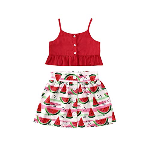 Geagodelia 2 Pezzi Completo Dolce Bambina Rosso Canotta con Bretelle Estive+ Gonna Corta con Stampa di Anguria