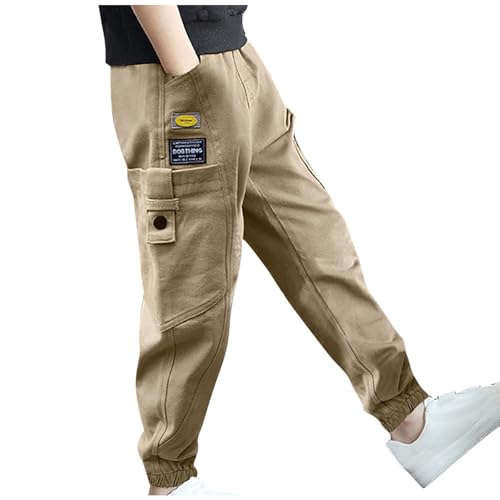 Boys Cargo Pants Casual Elastic Waist Pull On Trousers Soft Comfy Fashion Solid Color School Pants for Boys 5-14Y