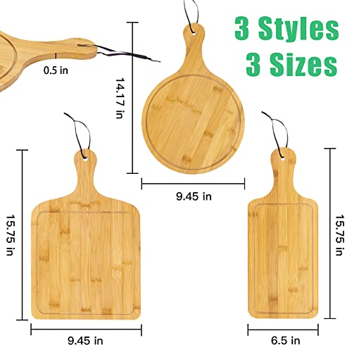 Ricawa Wood Cutting Board Set 3Pcs, Kitchen Bamboo Cutting Board, Chopping Board With Juice Groove And Handle – Wood Serving Tray For Meet, Bread, Pizza, Cheese, Fruit &Vegetables(3 Pack, 3 Style) #TOP1