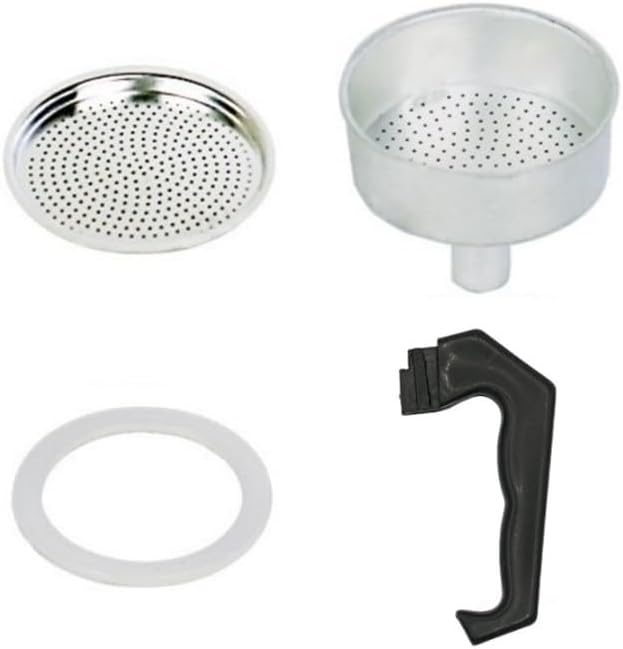 Espresso Coffee Moka Pot Replacement Funnel Kits: Handle, Gasket Seal, Funnel and Filter, Moka Pot Coffee Maker Silicone Gasket, Replacement Gasket Seal(6 Cup)
