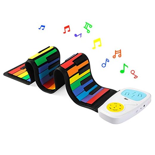 Lujex Rainbow Roll Up Piano,Portable Foldable Standard 49 Keys Flexible Soft Silicone Electronic Music Roll Up Piano Keyboard with Louder Speaker for Children Beginner