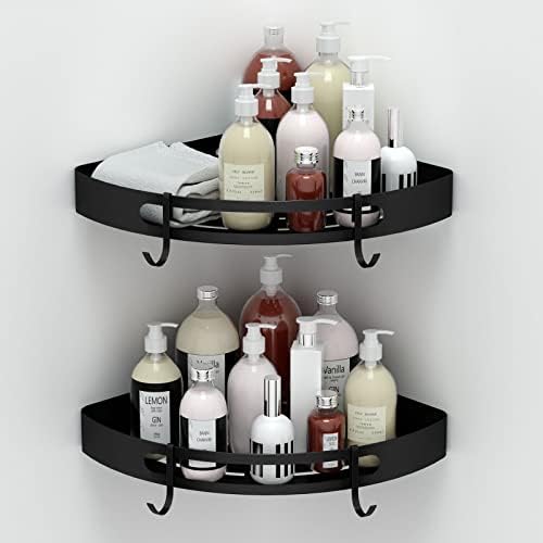 Ainiv Corner Shower Caddy, Bathroom Shower Organizer Storage, Adhesive Bath Shampoo Organiser, Rustproof Stainless Steel Shower Racks, No Drilling for Apartment Dorm Toilet Kitchen, Black