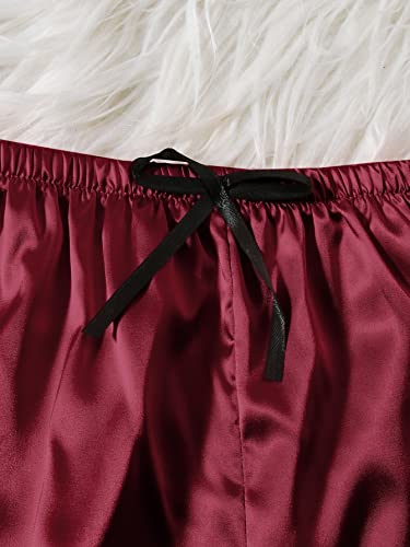 Image of SOLY HUX Women's Satin Pajama Set with Lace Trim - 4-Piece Sleepwear & Robe