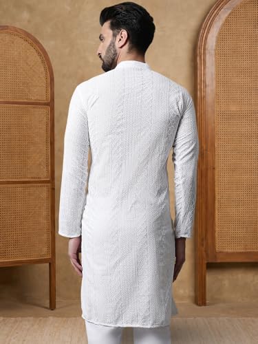 Image of Jompers Embroidered Cotton Kurtas for Men (White, 4XL)
