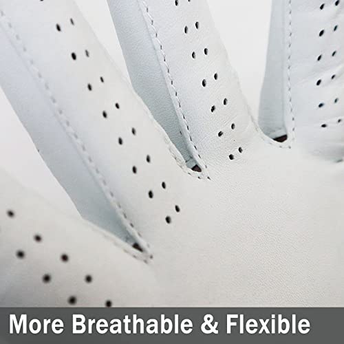 Finger Ten Golf Gloves Men Right Handed Golfer Left Hand Cabretta Leather White Soft All Weather Grip Breathable Lightweight Flexible Glove (White, Large, Worn On Left Hand) #TOP4