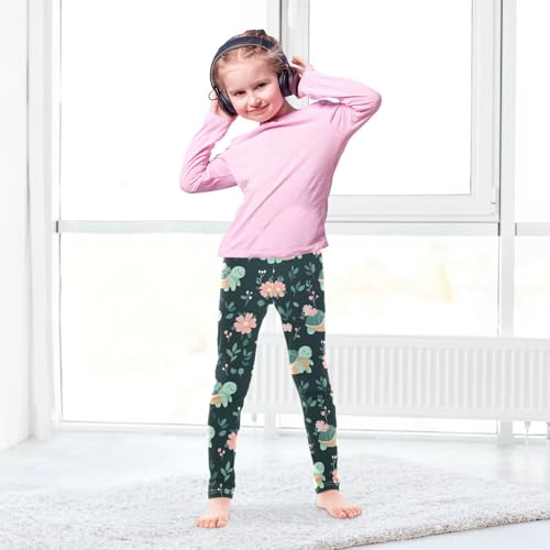 Cute Turtles Girls' Leggings Toddler Doodles Flowers Kids Yoga Pants Dance Active Tights 4T4