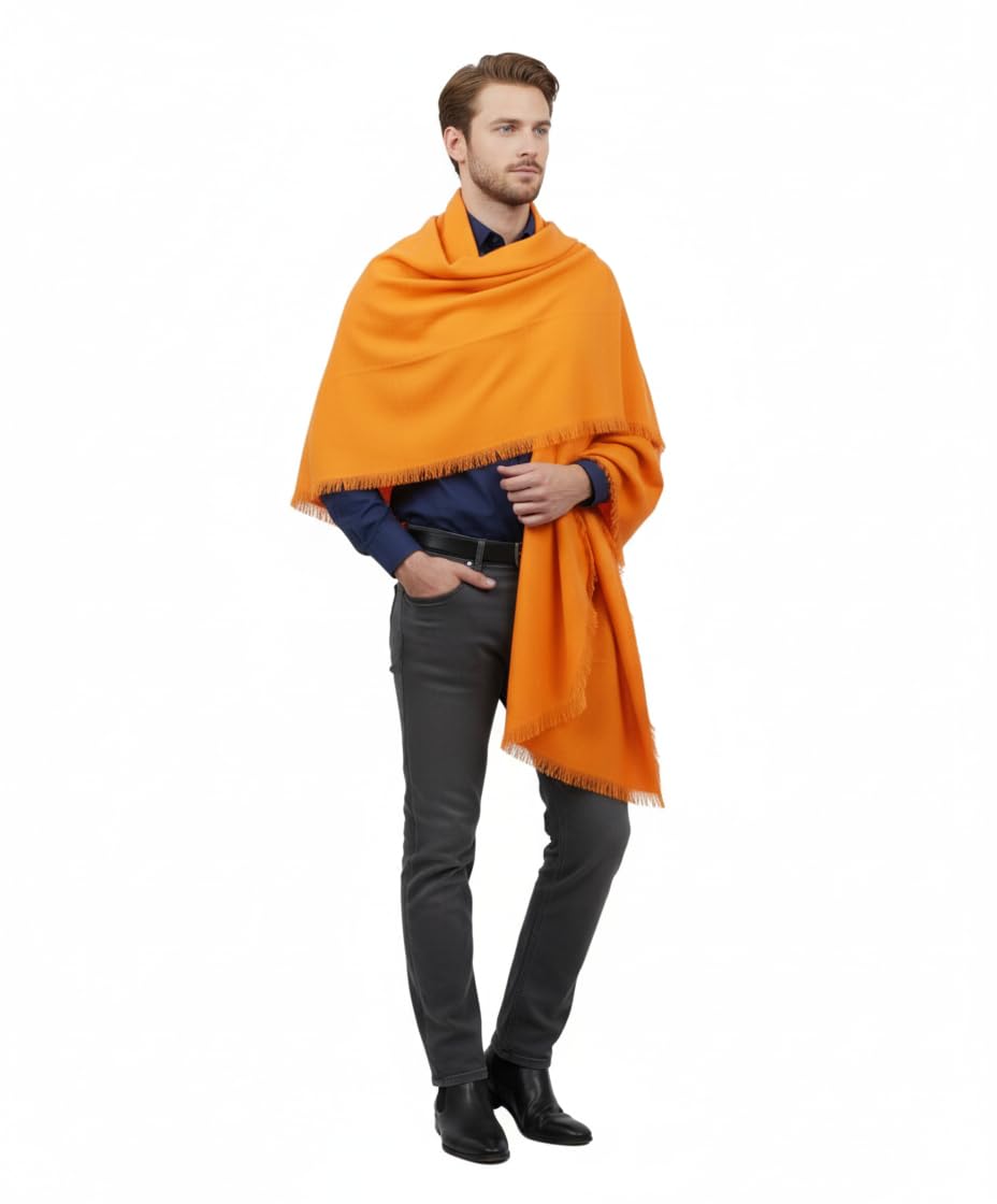 KAVIM Orange Wool Solid Men's Shawl KA-SWL-17-picture-11