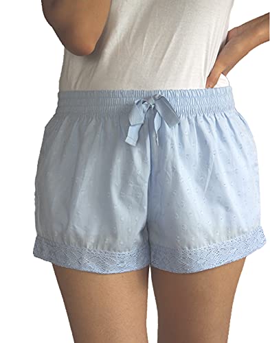 Image of B STORIES Women's Cotton Blue Lace Designed Lounge Shorts (Pack of 1) (LSHOR-003-19068-S, Small, Blue)